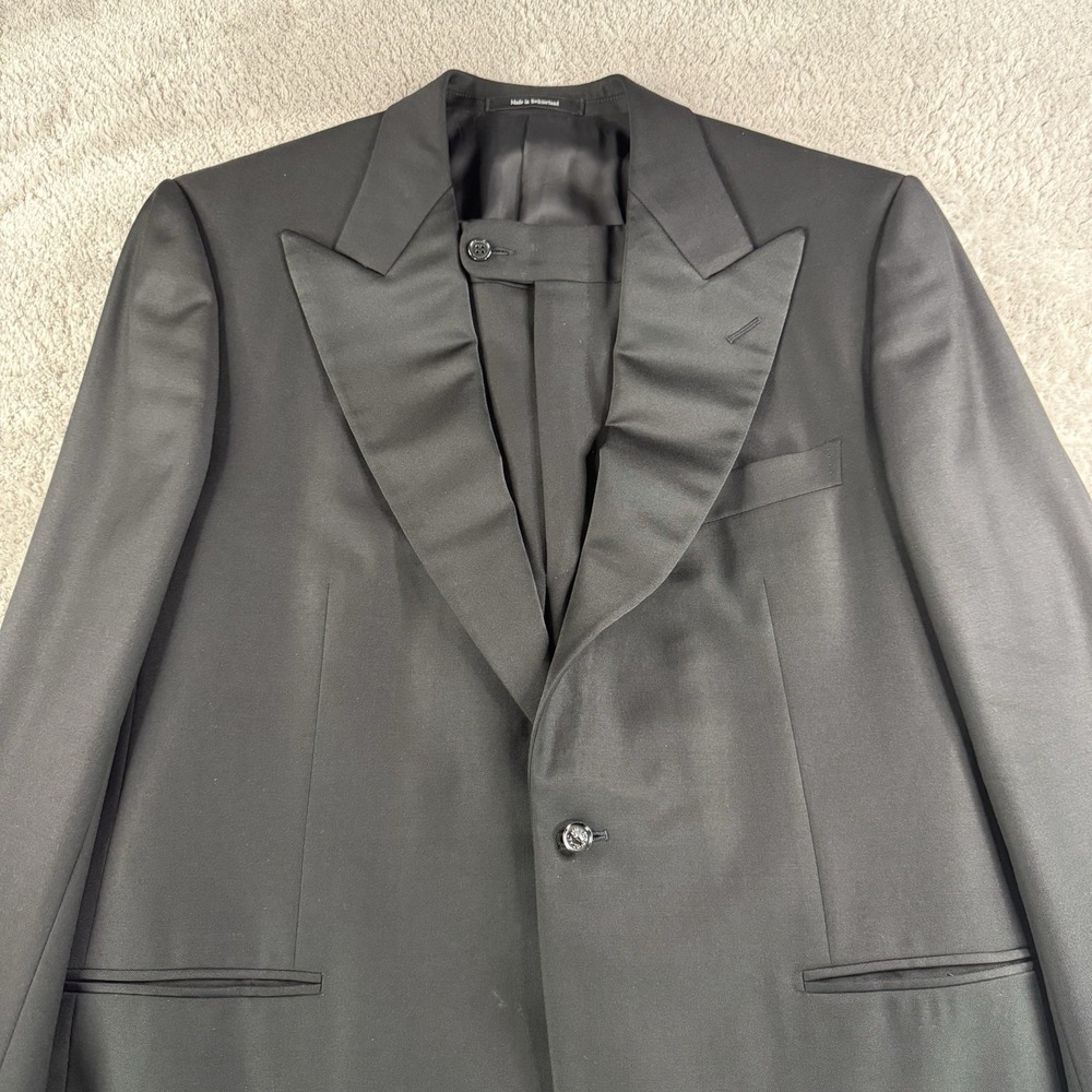 Ermenegildo Zegna Mens 42 Black Wool Tuxedo 2 Piece Peak Lapel Microsphere Suit